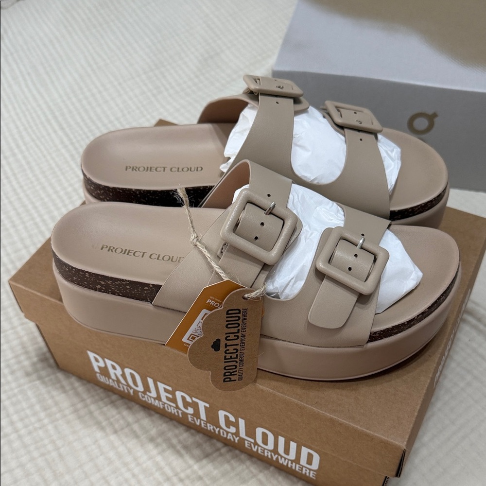 Project cloud wedge Nude Double-Buckle Platform Slide Sandals - Picture 4 of 8
